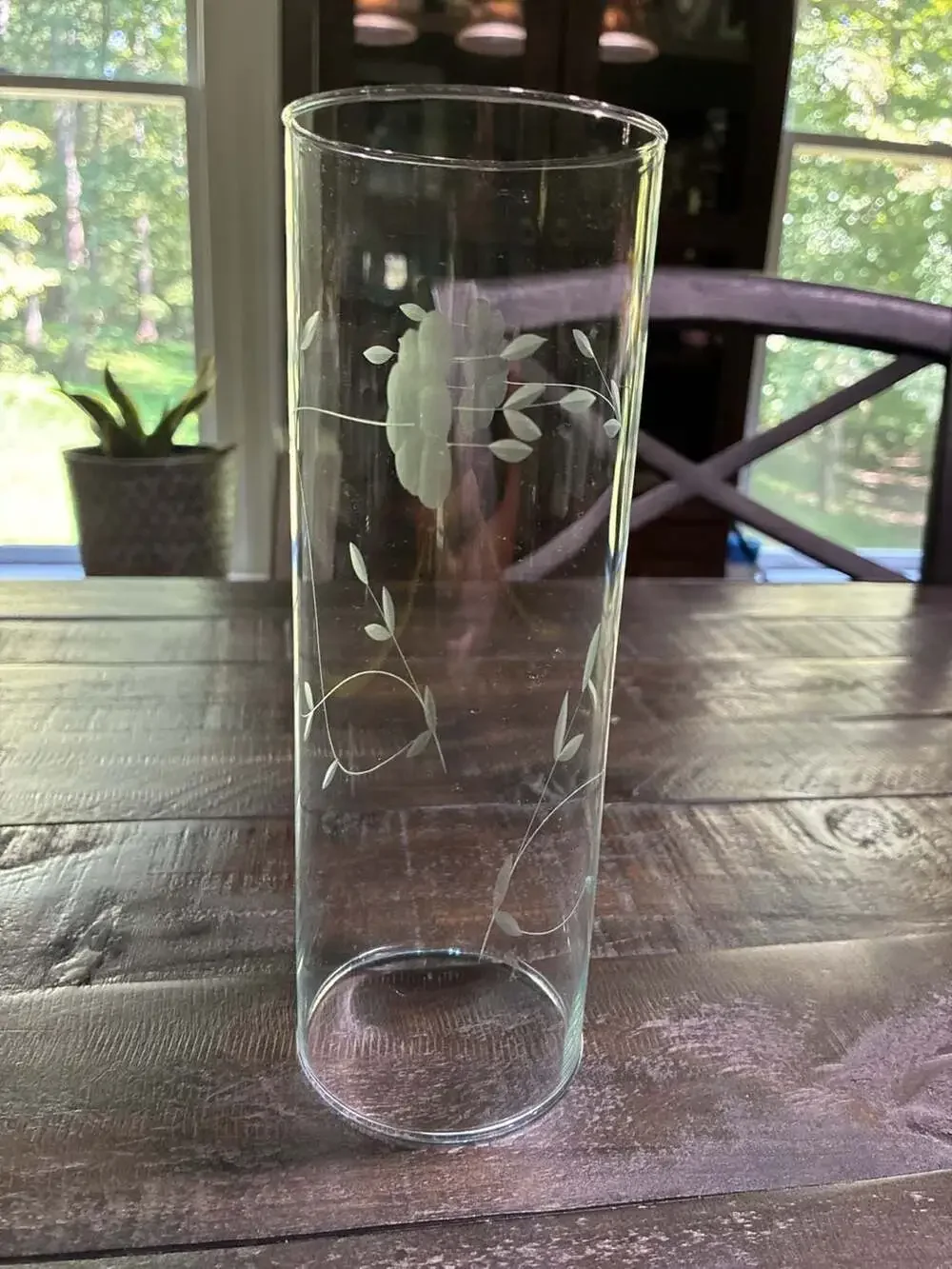 Princess House Heritage Crystal Cylinder Vase Size 9 In Clear Etched Floral